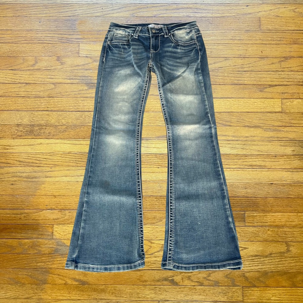 Shyanne Girls Flare Leg Western Denim Jeans Size 12 Embellished Pockets